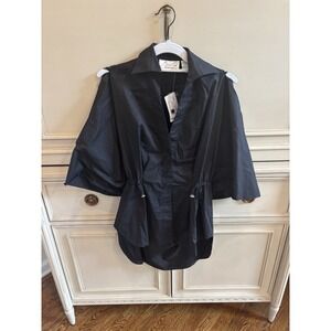 Byron Lars Beauty Mark Poplin Button Front Tunic Black Collared Cotton 2 NWT